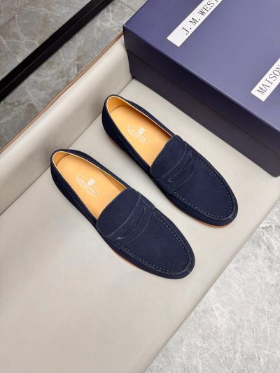J.M.WESTON Blue calfskin Leather Shoes-J.M.WESTON Man Business Leather Shoes